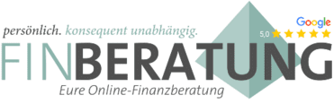 Finberatung - Trikot-Sponsor 2023-2025 Logo der Finanzberatung mit dem Text „Eure Online-Finanzberatung“ und einer 5-Sterne-Bewertung von Google.